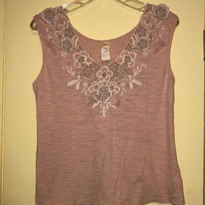 Pink embroidered tank top